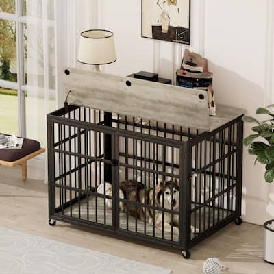 Bedroom Dog House Dog Kennel with Rolling Casters and Interactive Top Dog Cage Dog Crate Dog Room