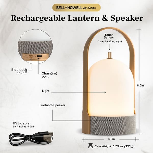 Bell + Howell EchoDome Rechargeable Bluetooth LED Lantern Speaker Touch Control - Off-White