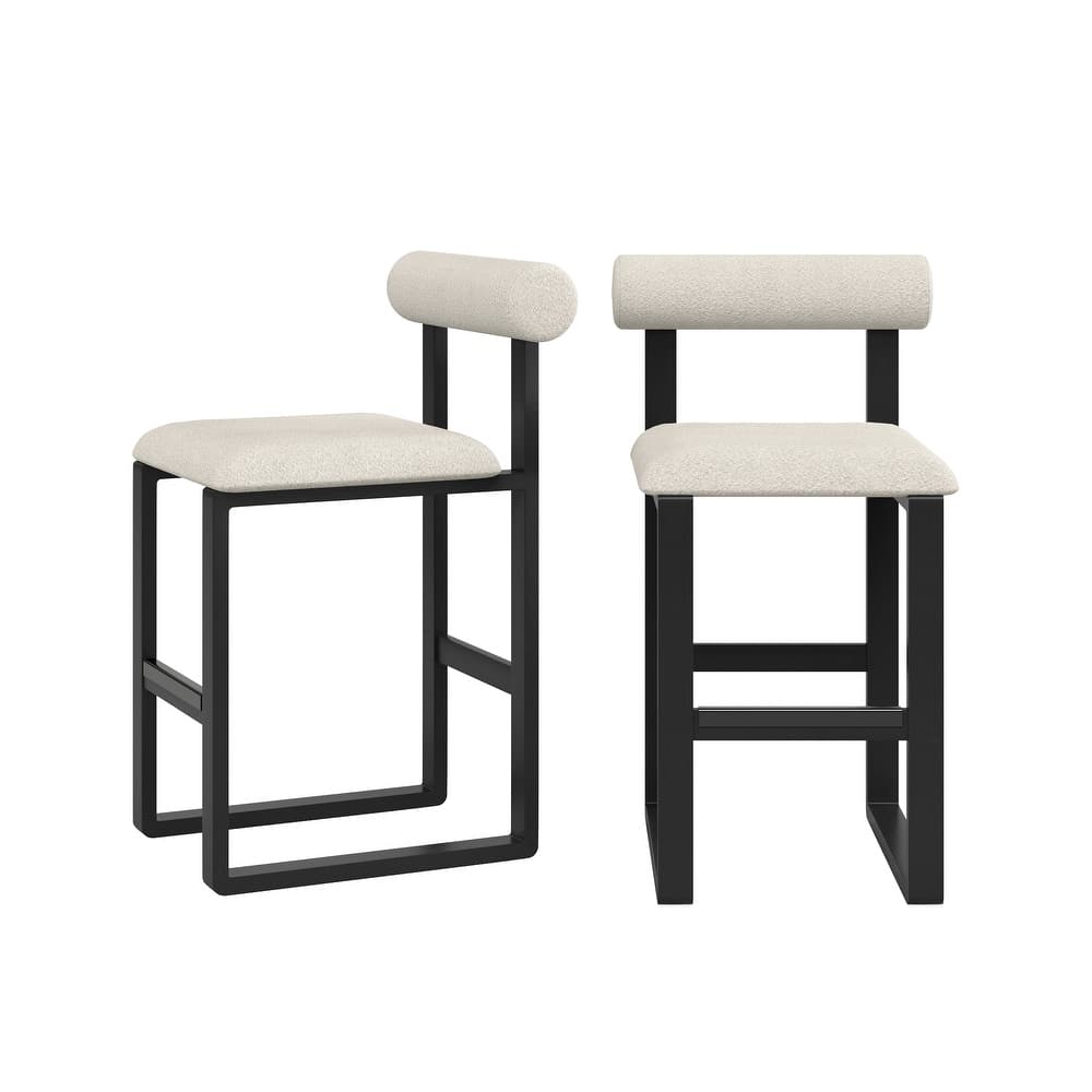 Corvus Caen Bar Stools with Wood Legs, Teddy Fabric (Set of 2)
