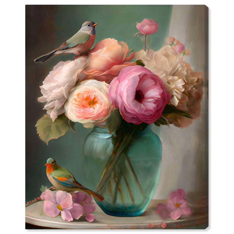 Wynwood Studio Canvas Floral and Botanical Spring Happiness Vase Pink and Traditional Wall Art Canvas Print - Pink, Green