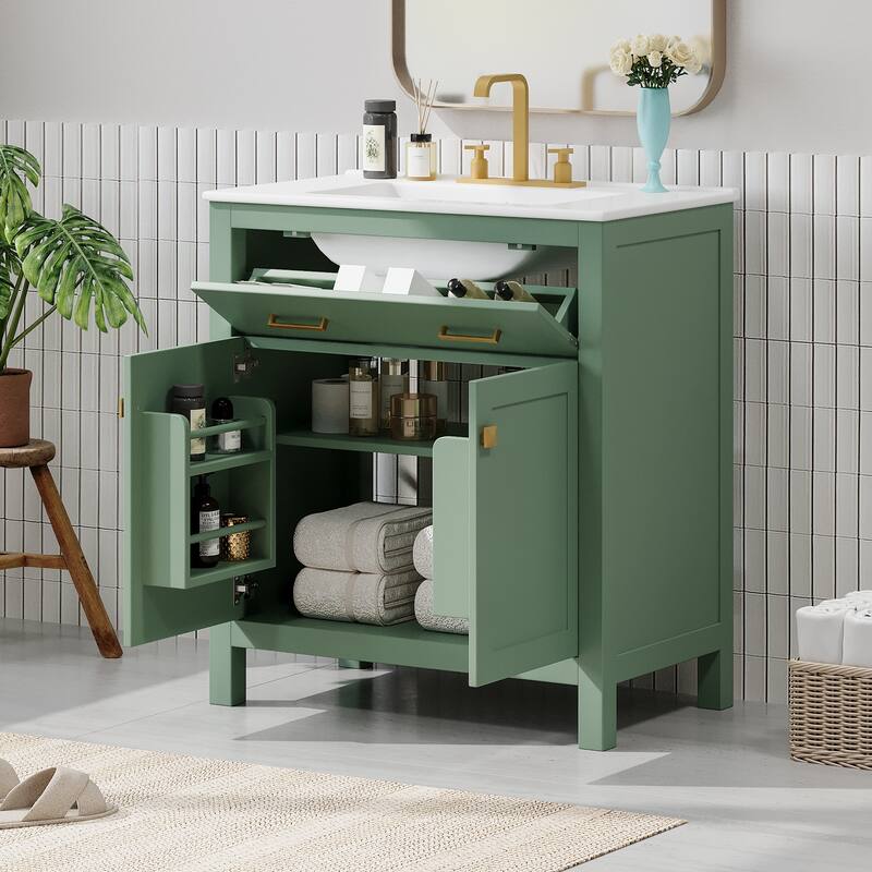 30 Inch Single Sink Bathroom Vanity Cabinet, Solid Wood Frame