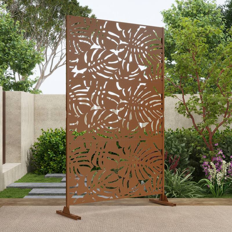 75'' x 47'' Privacy Metal Screen Fence Panel Leaf Blade Pattern