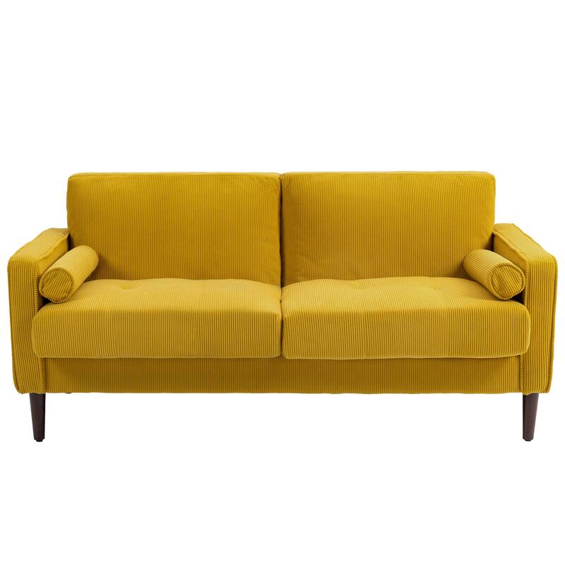 Modern Corduroy Upholstered 2 Seater Sofa with Bolster Pillows