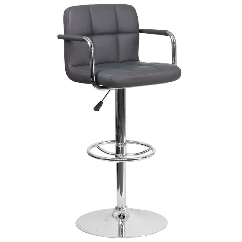 2 Pack Quilted Vinyl Adjustable Height Barstool with Arms and Chrome Base - 20"W x 18"D x 36.75" - 45.25"H