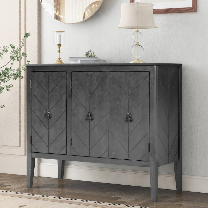 Roomfitters Adjustable Shelf Storage Sideboard with Retro Metal Handles and Pinewood Legs for Living Room, Study