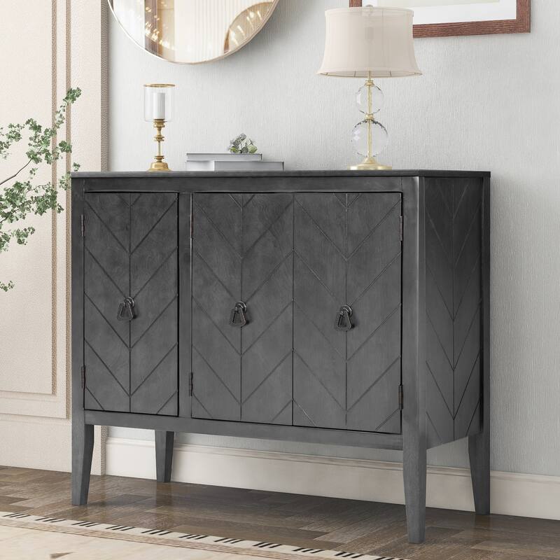 Wooden Storage Sideboard Entryway Cabinets with Adjustable Shelves, Cupboard with 3 Retro Metal Handles & 4 Pinewood Legs
