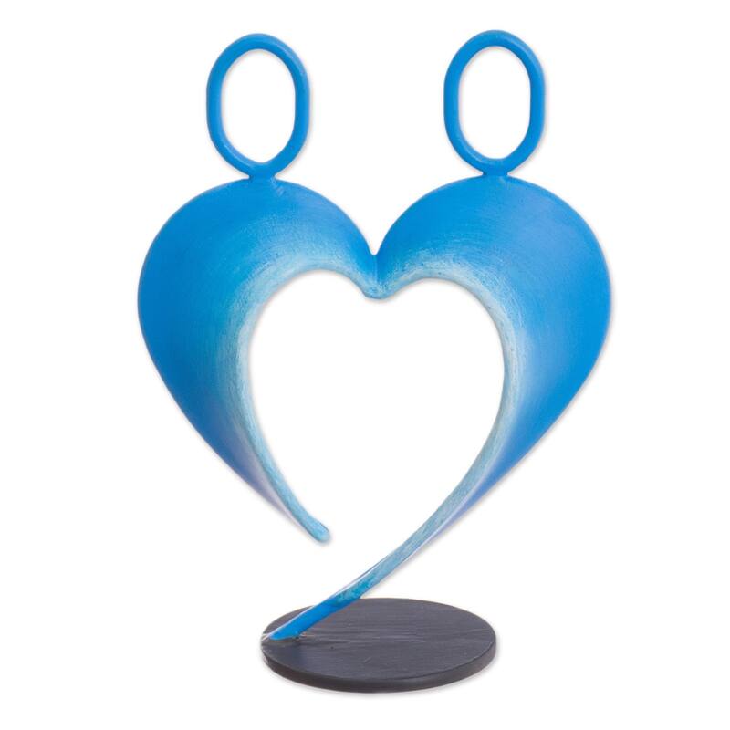 Novica Handmade Our Heart In Blue Steel Sculpture
