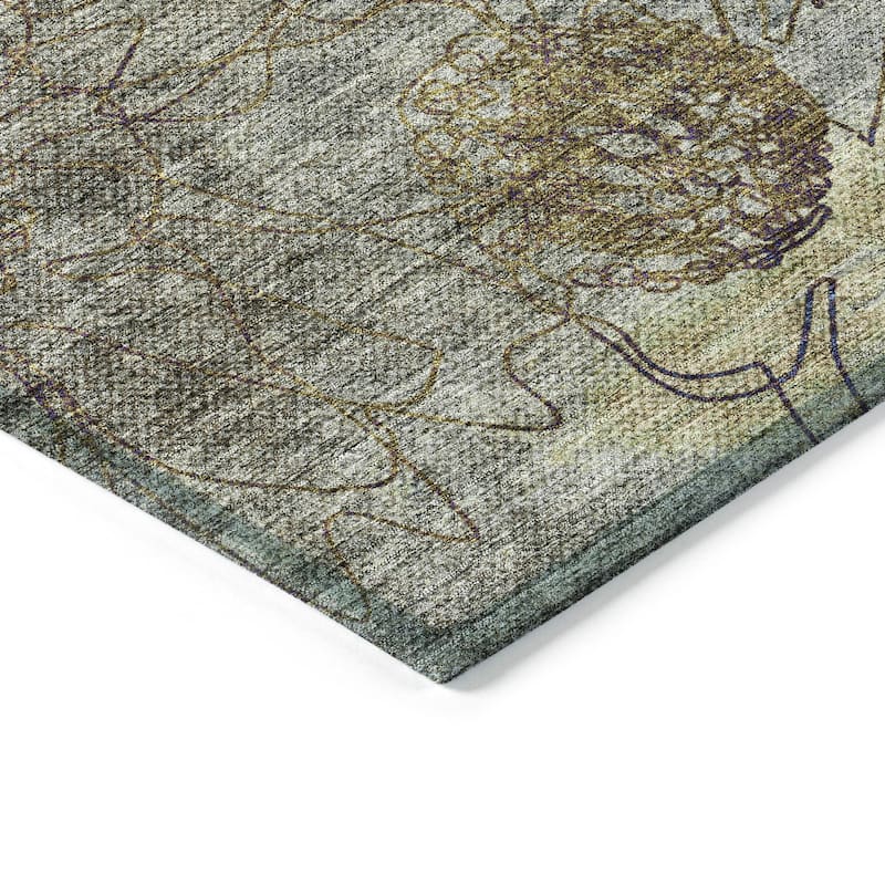 Machine Washable Indoor/ Outdoor Contemporary Floral Chantille Rug