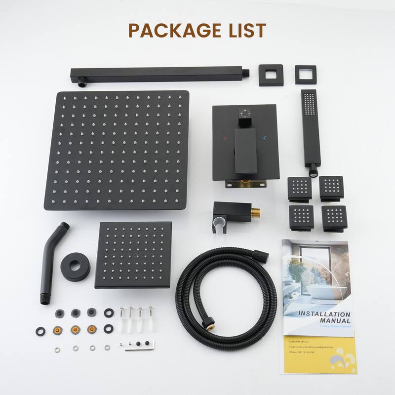 4-Spray Wall Mount 12 and 6 in. Dual Fixed and Handheld Shower Head with 4-Jets (Valve Included) - 12" x 12"