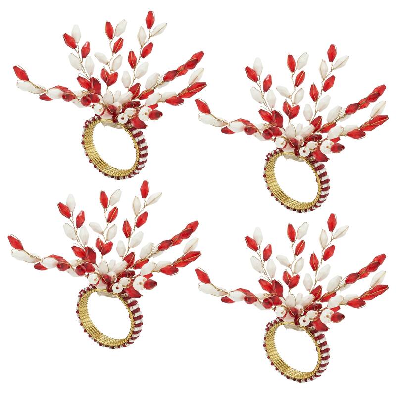 Merry and Bright Beaded Napkin Ring (Set of 4) - Red/White
