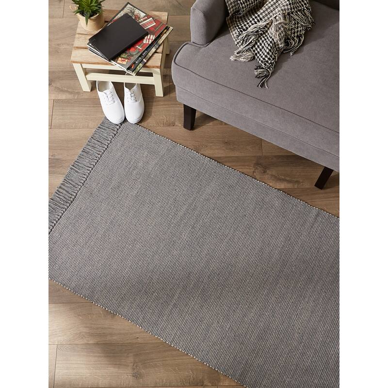 DII Gray and Off White 2-Tone Ribbed Rug 2x3 Ft - 24.0 In. L X 36.0 In. W X 0.2 In. H
