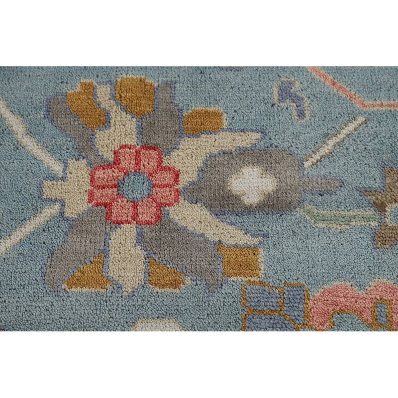 All-Over Blue Oushak Oriental Area Rug Hand-Knotted Wool Carpet - 9'2"x 11'11"