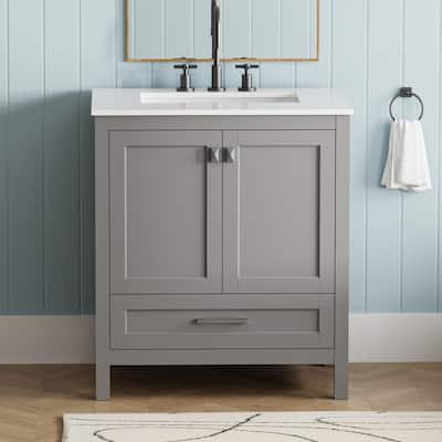 30-inch Freestanding Bathroom Vanity with Sink, Carrara Engineered Marble Vanity Top with Undermounted Rectangular Ceramic Sink