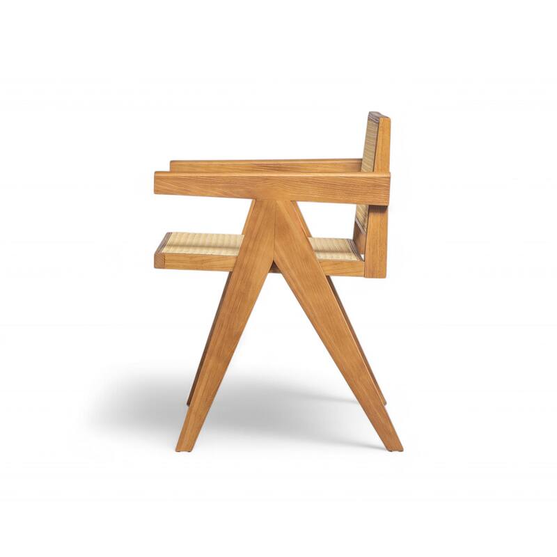 Roomfitters Chandigarh Solid Wood Dining Armchair with Natural Rattan Cane Back, Natural Set of 2