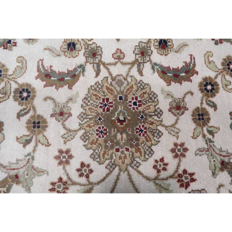 Hand Knotted Oriental 100% Wool Carpet Traditional All-Over Beige & Ivories Agra Area Rug - 9' 3'' X 6' 0''