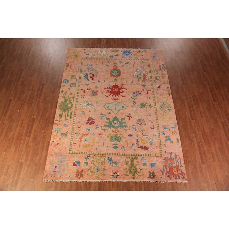 Oushak Indian Area Rug Hand-Knotted Floral Wool Carpet - 8'11"x 11'11"