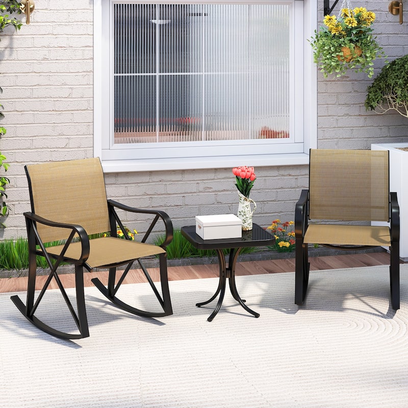 Gymax 3 Piece Patio Rocking Set 2 Rocking Chairs w/ Tempered Glass