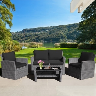 Gymax 4PCS Patio Rattan Conversation Set Outdoor Furniture Set W/ - See ...