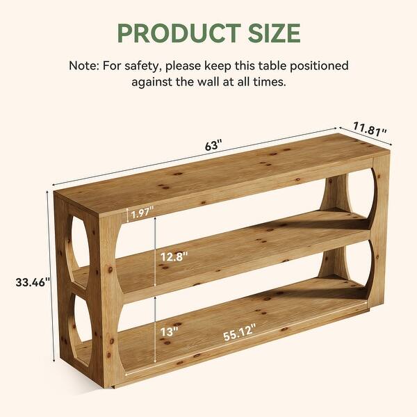 63" Solid Wood Console Table with 3-Tier Storage for Entryway Hallway ...