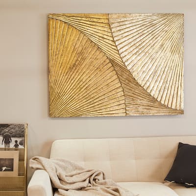 Stylish Wood Carved Radial Geometric Wall Decor - Gold or Silver