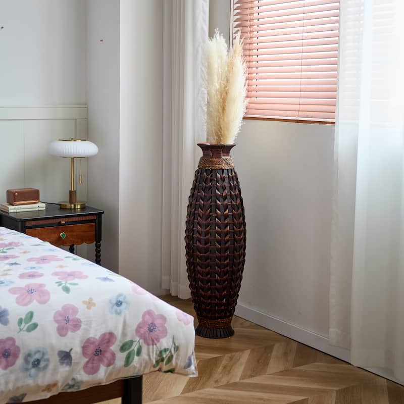 39-Inch Tall Hand-Woven Bamboo Floor Vase - For Dried Or Silk Flower Arrangements