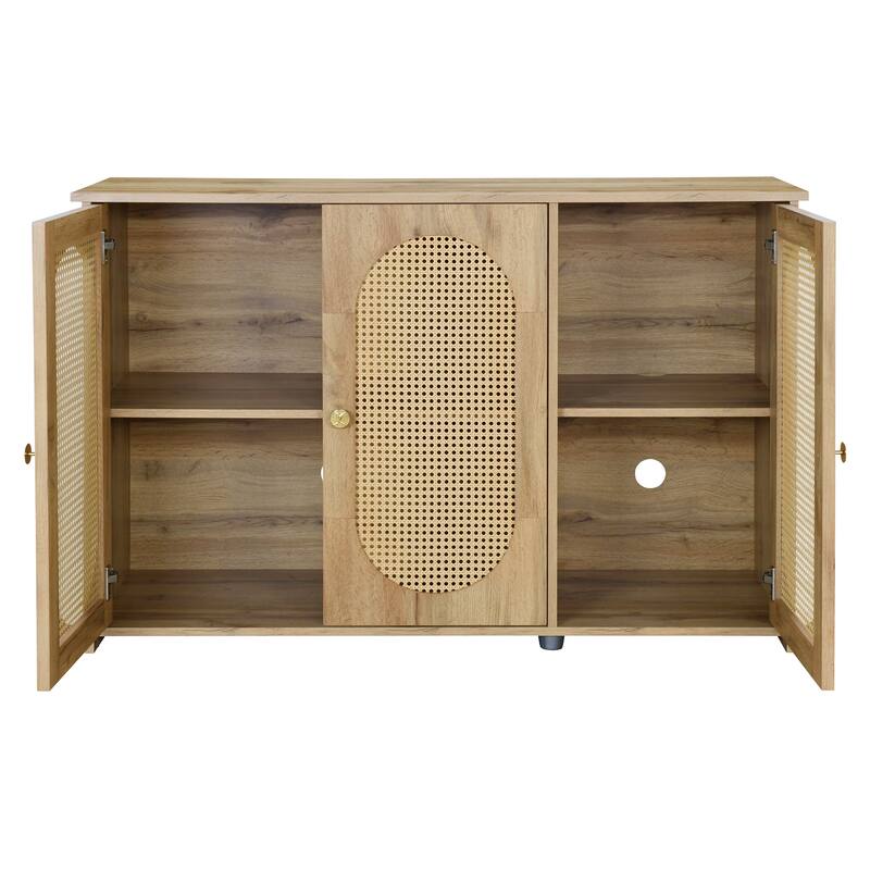 Sideboard with 3 Artificial Rattan Doors and Metal Handles