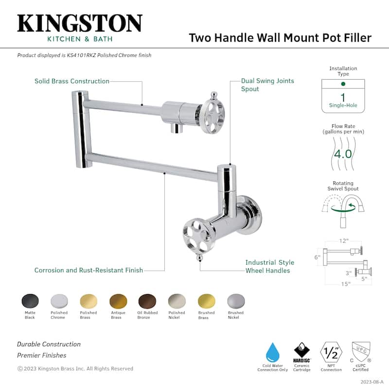 Wendell Two-Handle 1-Hole Wall Mount Pot Filler Faucet