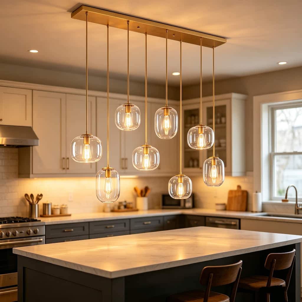 8-Light Gold / Black Linear Chandelier Modern Pendant Light with Clear Glass