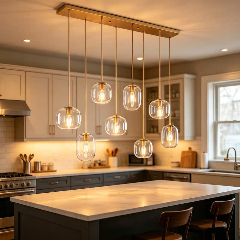 8-Light Gold / Black Linear Chandelier Modern Pendant Light with Clear Glass - 47.24" - Brass