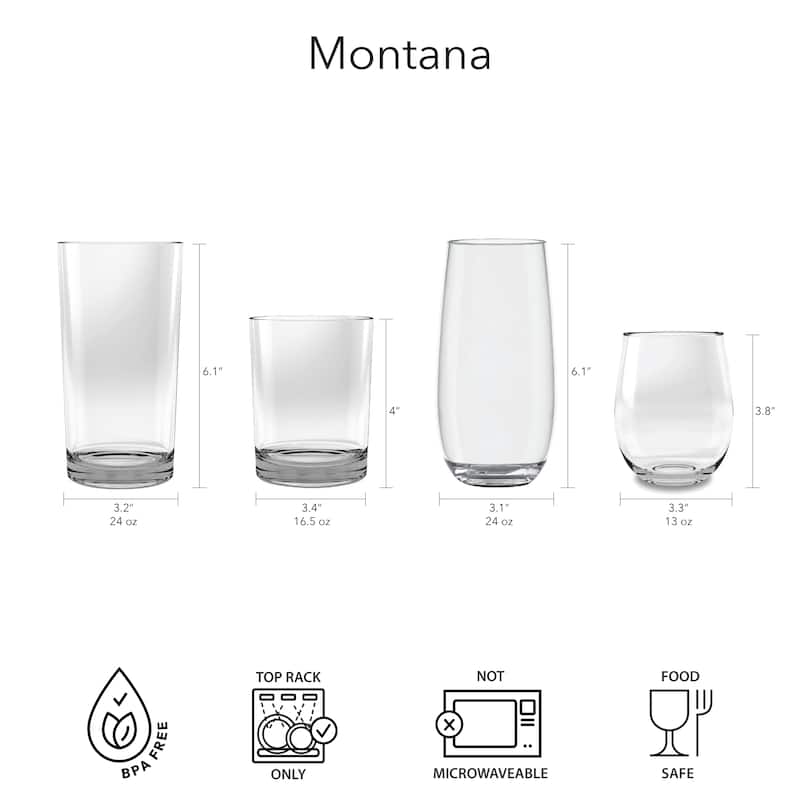 Abode Homewares Montana Acrylic Drinking Glass - Clear - 13 oz - Set of 6