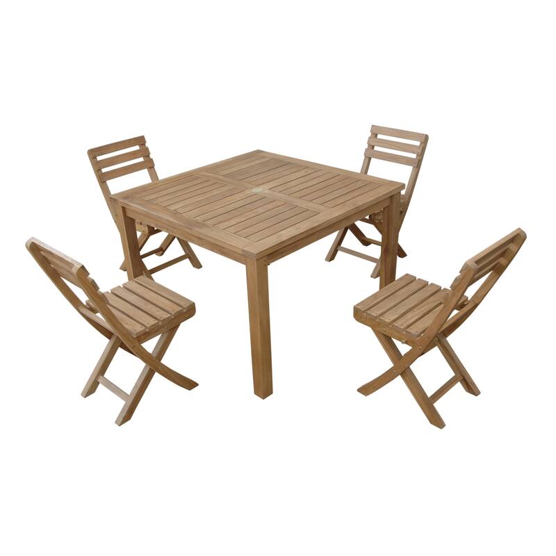 Asian Dining Set - 5 Piece Teak Patio Furniture Outdoor Table & Chairs