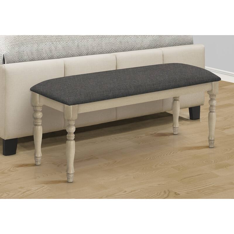Bench, 42" Rectangular, Wood, Upholstered, Dining Room, Kitchen, Entryway, Brown And Beige, Transitional
