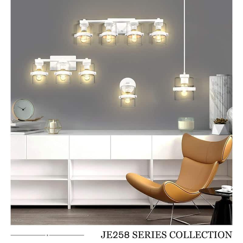 Modern 4-Light Bathroom Vanity Light,Fixtures Over Mirror with Clear Glass,White or Black and Gold Finish