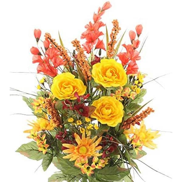 Artificial Dahlia, Blossom Fillers Mixed Bush - 30 Stems, Gold  Orange 