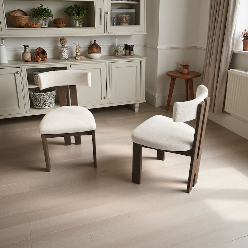 Mid-Century Modern Wood Dining Chairs Set of 2,White & Walnut Side Chairs, Fully Assembled