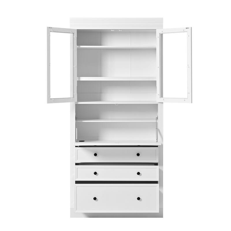 Roomfitters 78 Inch Tall Kitchen Pantry Storage Cabinet with Power Outlet and Drop-Down Surface