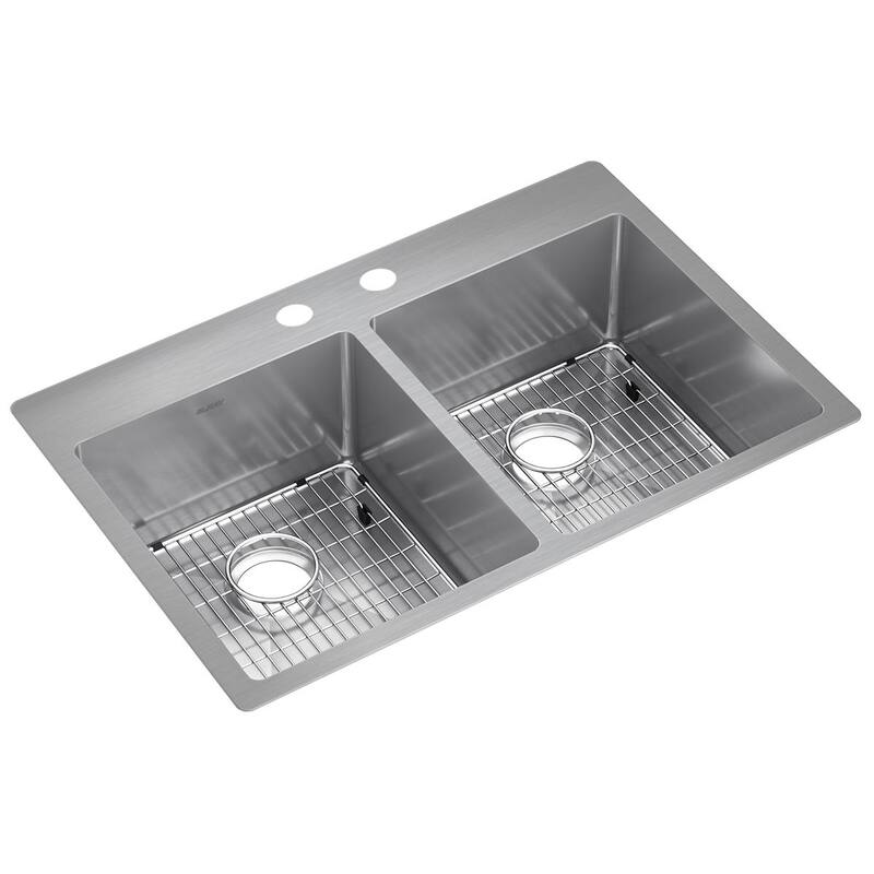 Elkay Crosstown Stainless Steel 33" x 22" x 9", Equal Double Bowl Dual Mount Sink Kit