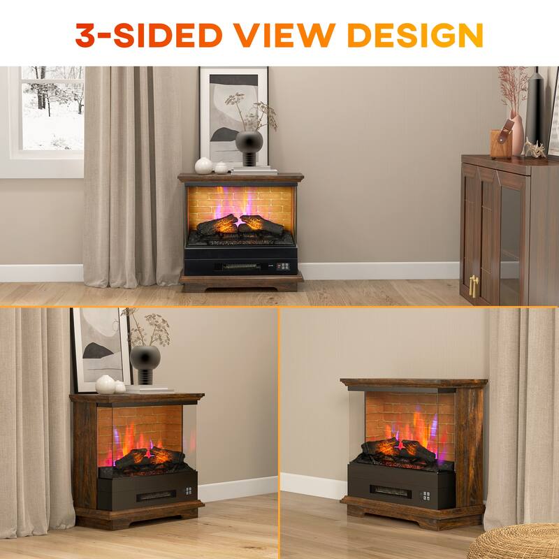 26" Electric Fireplace Stove, Freestanding Heater with Remote Control, 7 Flame Settings, Adjustable Temperature, 12-Hour Timer