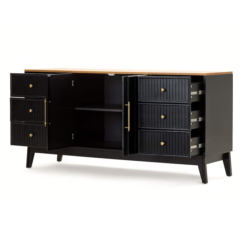 Christopher Knight Home - Modern Acacia Wood Top Storage Sideboard Buffet Cabinet with 6 Drawers & Adjustable Shelf