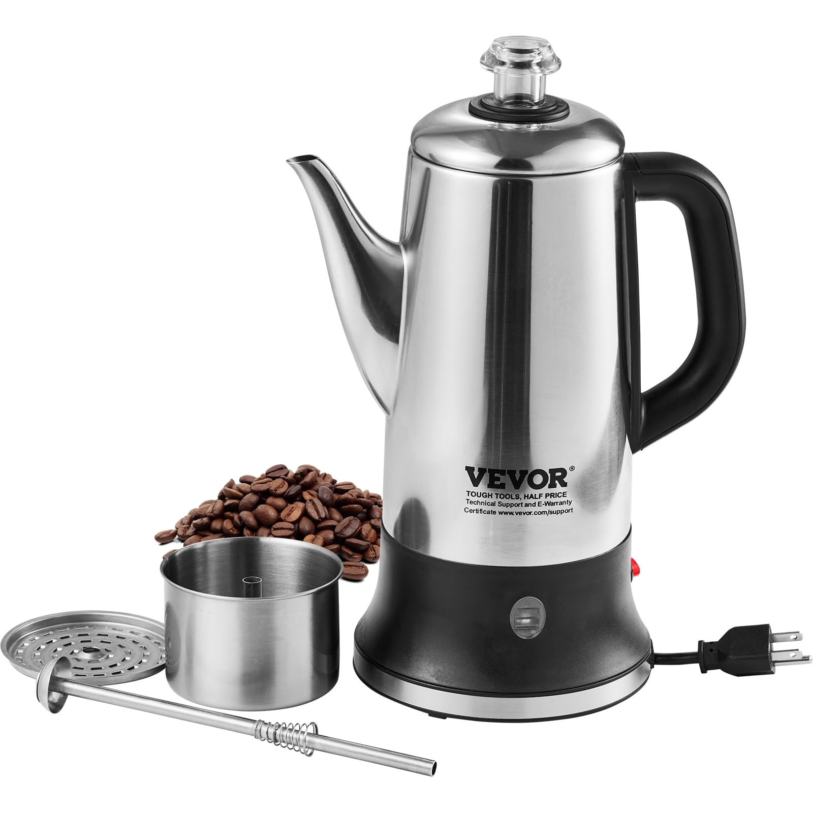 Electric Percolator Coffee Pot 304 Stainless Steel Coffee Percolator Quick Brew Easy Pour Spout 12 Cup