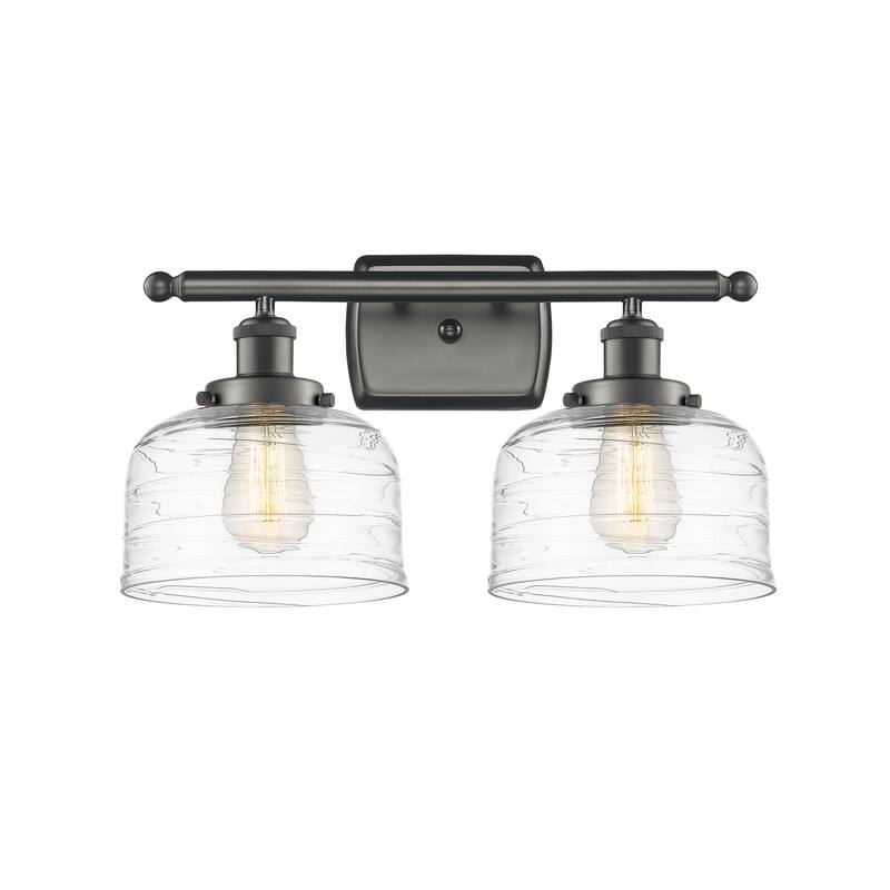 Innovations Lighting 916-2W-13-18 Bell Vanity Bell 2 Light 18" Wide - Oil Rubbed Bronze / Clear Deco Swirl