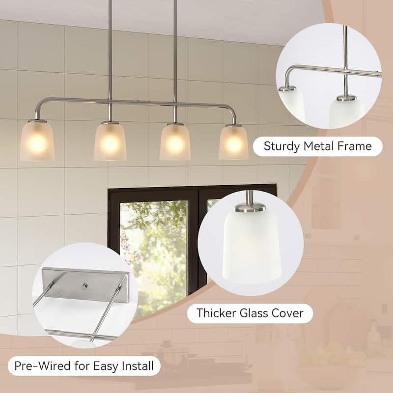 Metal Linear 4-Light Kitchen Island Pendant with Frosted White Glass Shades