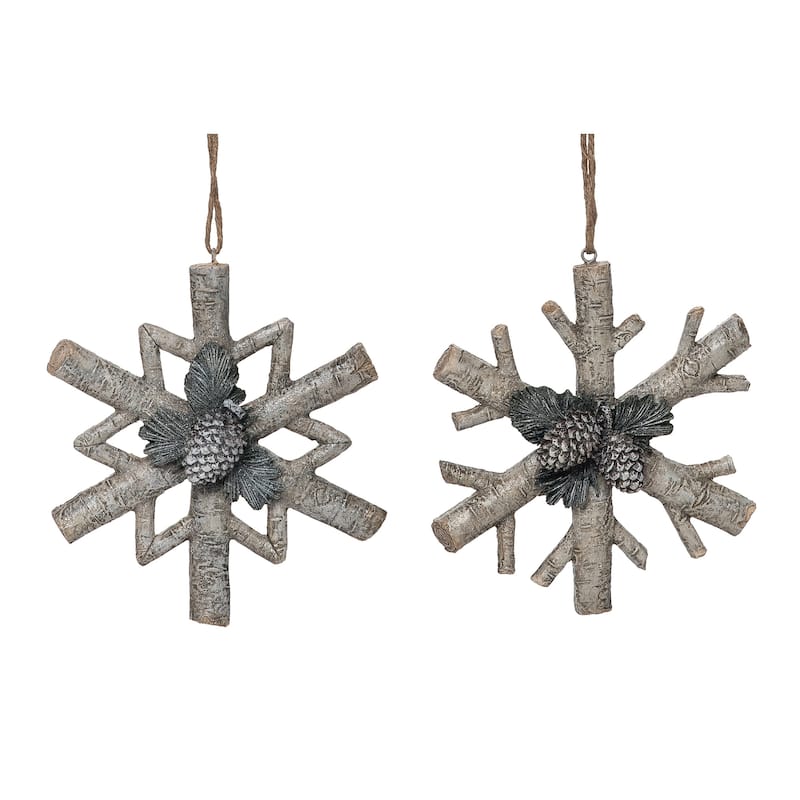 Transpac Resin 6 in. Multicolored Christmas Rustic Birch Tree Snowflake Ornament Set of 2