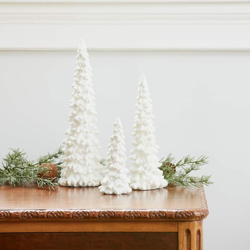 Set of 6 White Resin Tall Decorative Christmas Snow Tree, 11.5"