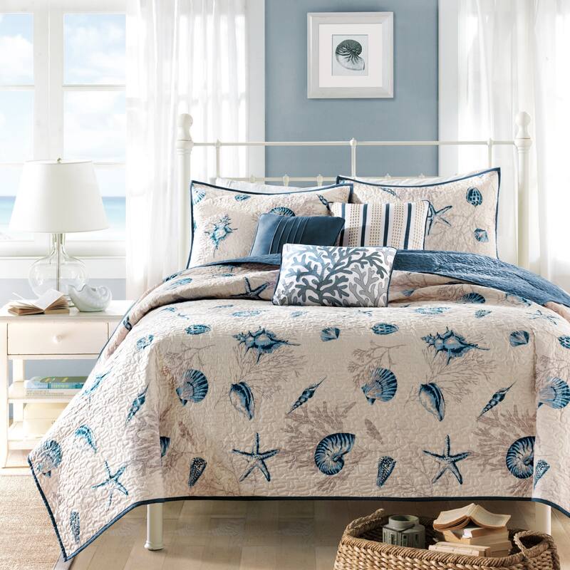 GDF Studio - Bayside Reversible Brushed Microfiber Quilt Set with Decorative Pillows