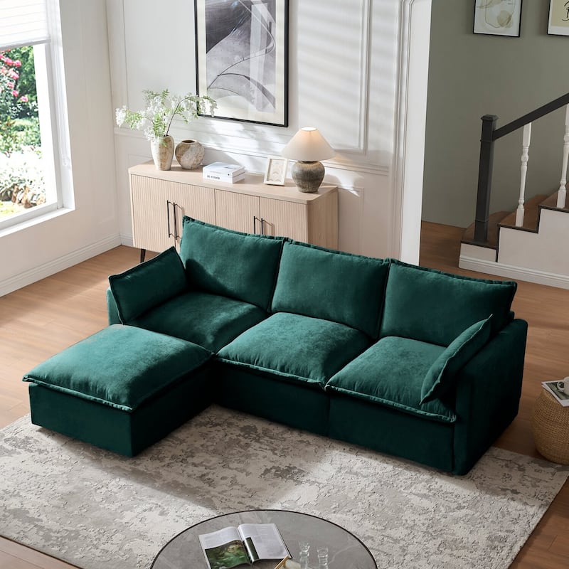 93.31" Modern L-Shaped Sectional Sofa with Movable Ottoman