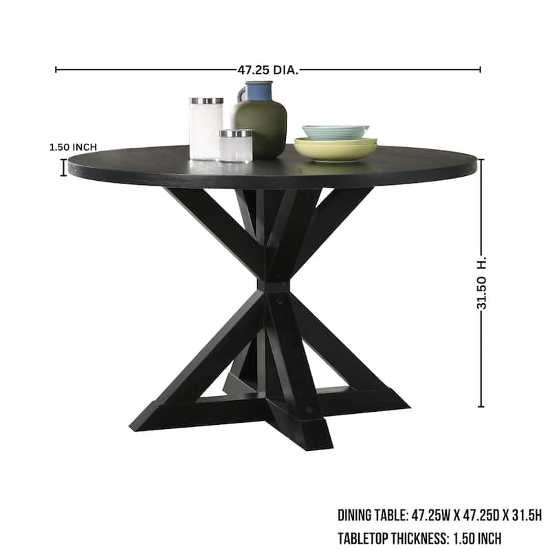 Roundhill Furniture Banff 5-Piece Round Dining Set, Cross-Buck Round Table with 4 Tufted Chairs