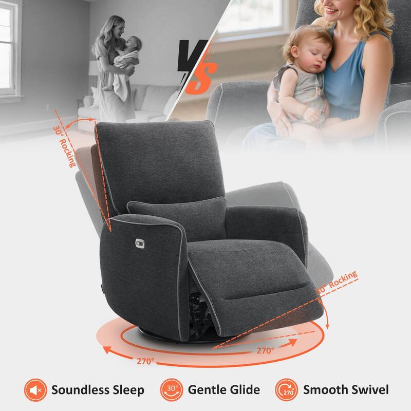 MCombo Power Swivel Rocker Recliner with Lumbar Support, Electric Nursery Glider Recliner Chair
