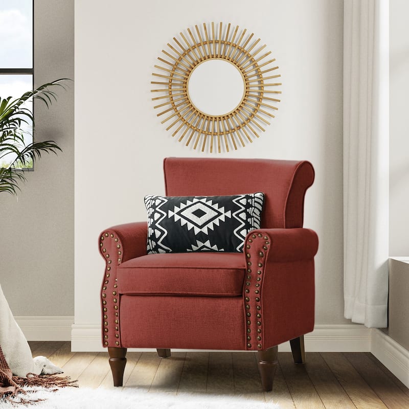 Nyctelius Upholstered Comfy Accent chair with Classic Turned Wooden Legs and Nailhead Trim by HULALA HOME