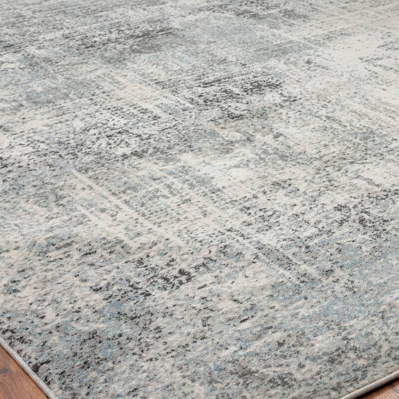 Theory Distressed Dusty Blues / Greys Abstract Area Rug